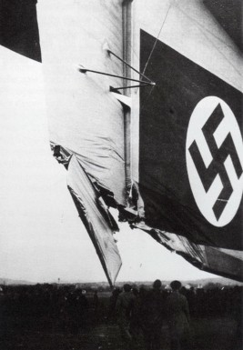 Damage to fin during March, 1936 propaganda flight