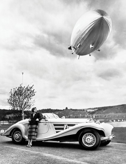 Ad for Mercedes-Benz 540K Spezial Roadster with Hindenburg airship