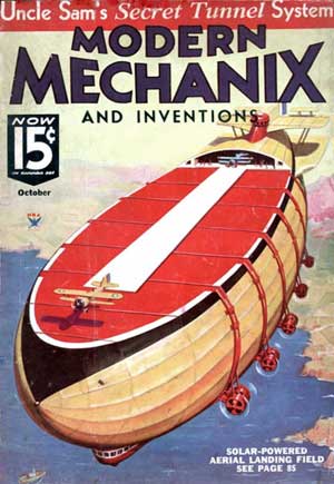 Solar-powered aerial landing field. Modern Mechanix magazine. October, 1934.